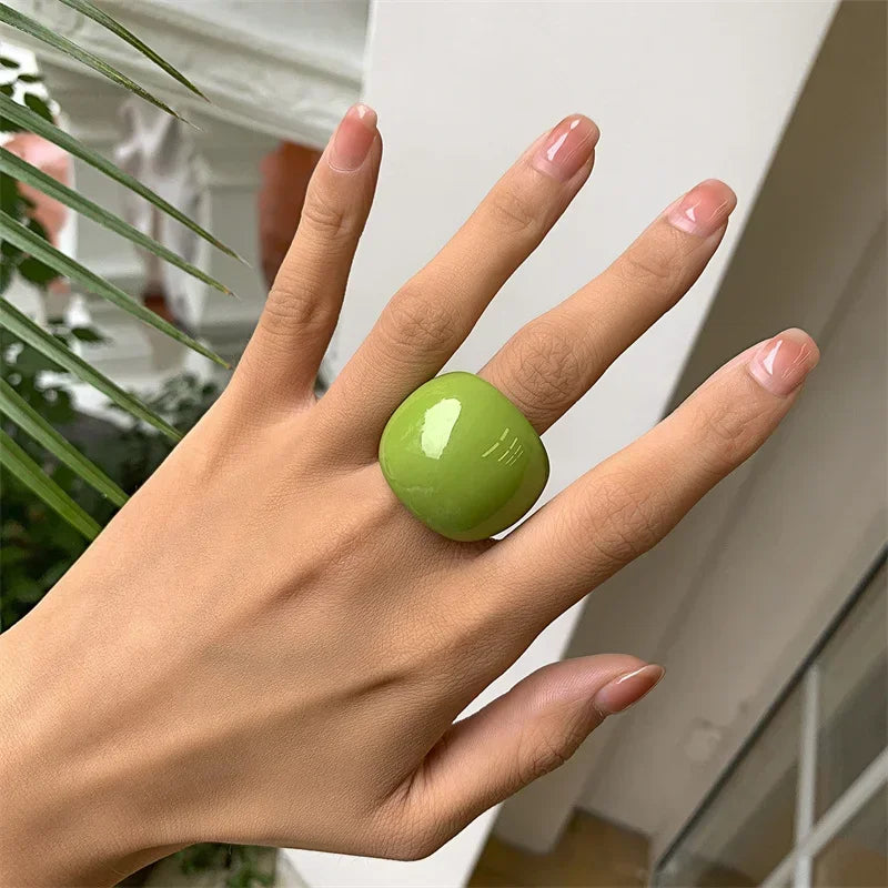 Classic Candy Color Acrylic Ring Exaggerated Geometric Ring Hand Jewelry Wholesale Women Accessories Irregular Rings for Women