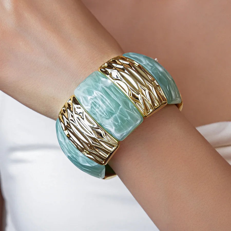 Green Irregular Square Round Wide Bracelets Vintage Resin Acrylic Smudging Bangles Bracelets for Women Girl Jewelry Gifts