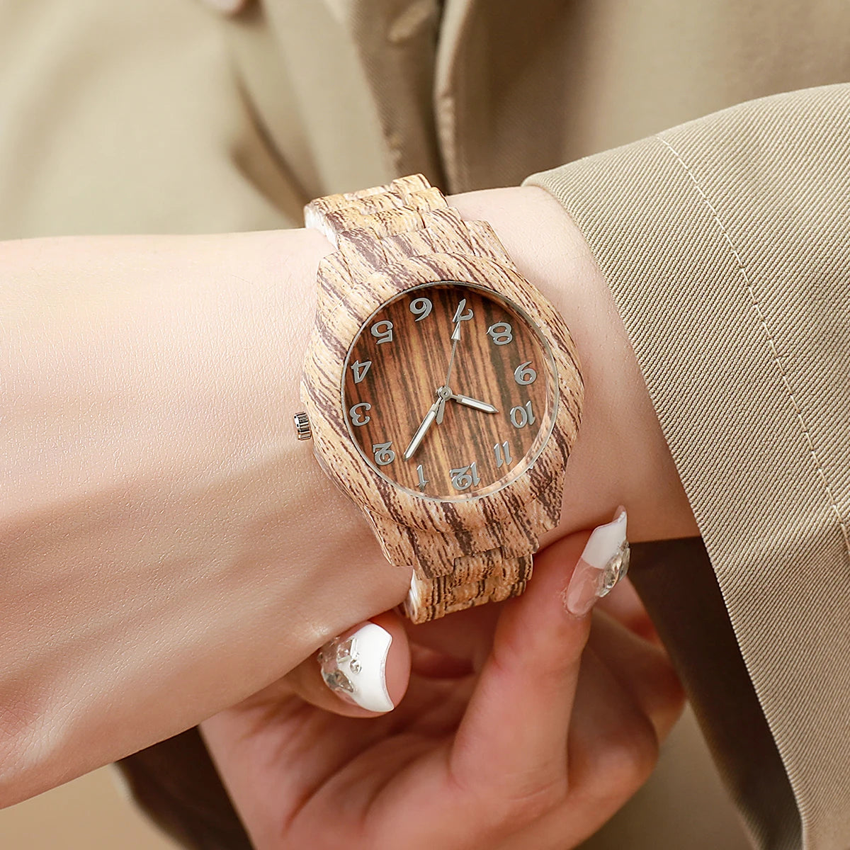 Fashion Women Watches Casual Wooden Pattern Plastic Band Quartz Watch Relogios Feminino（Without Box）