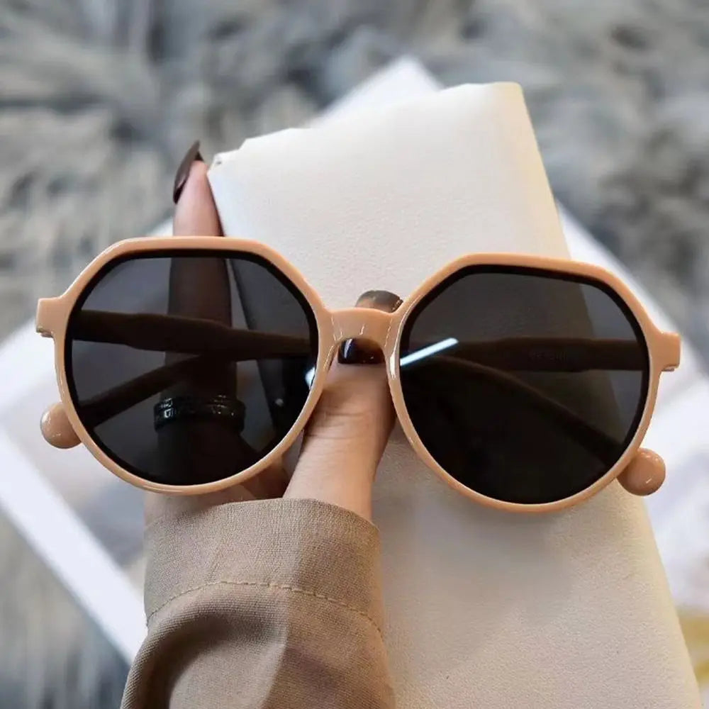 Trendy Jelly Women's Sunglasses Unique Popular Round Frame Sun Glasses Beige UV Protection Eyewear for Women & Men