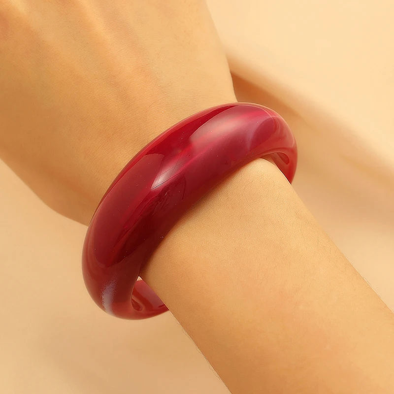 Fashion Exaggerated Opening Acrylic Bracelets for Women Simple Blended Jelly Colored Curved Cuff Bangle Female Jewelry