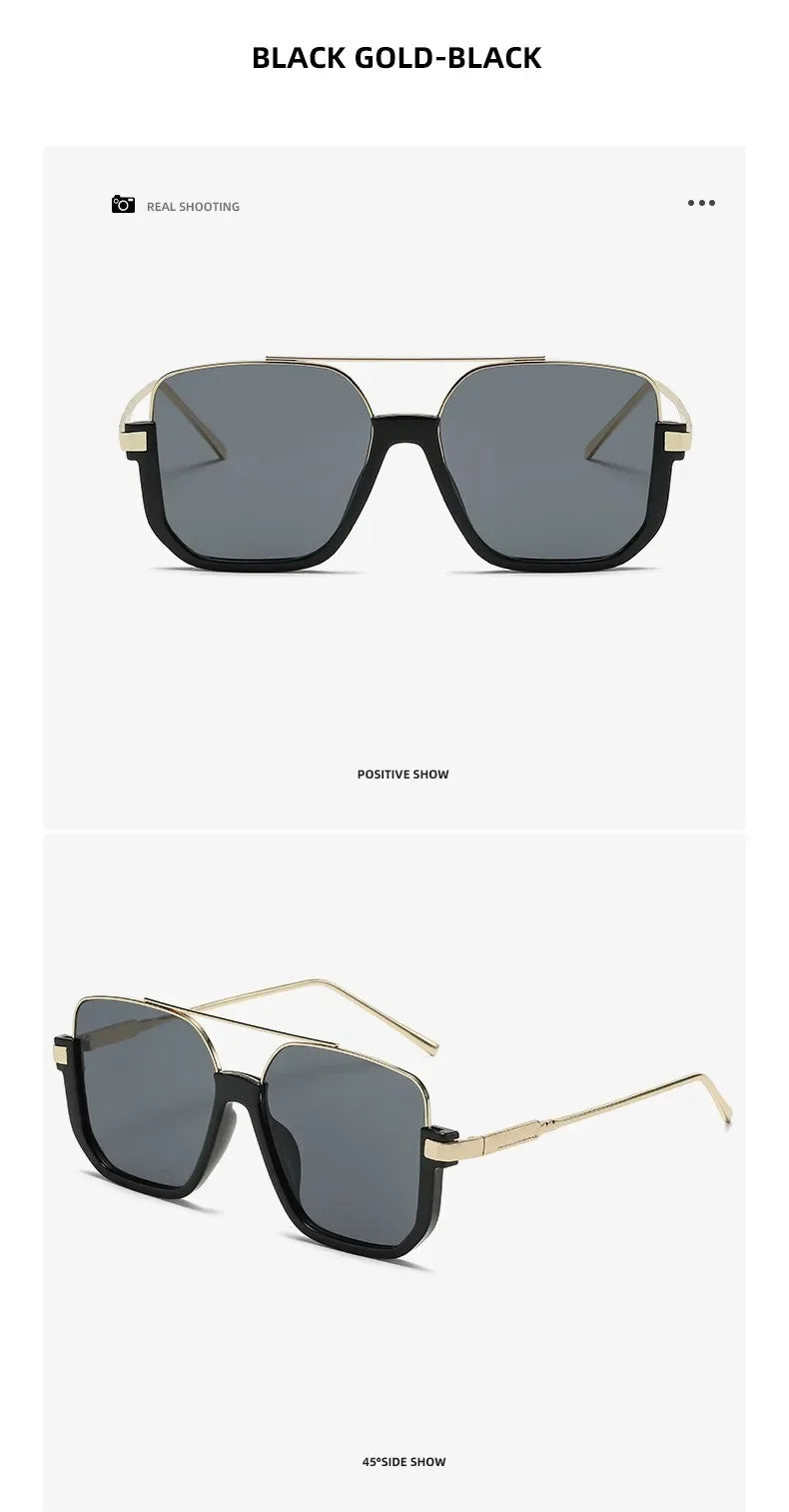 Vintage Oversized Sunglasses Fashion Men Women Square Shades Eyewear Trendy Ins Popular Brand Design UV400 Sun Glasses
