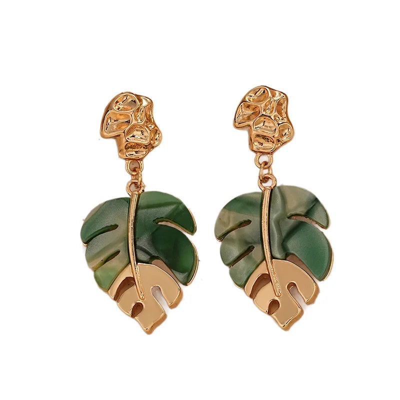 Multi-color Acrylic Leaf Earrings for Women Gold Plated Zircon Dangle Earrings Stainless Steel Jewelry Birthday Gifts