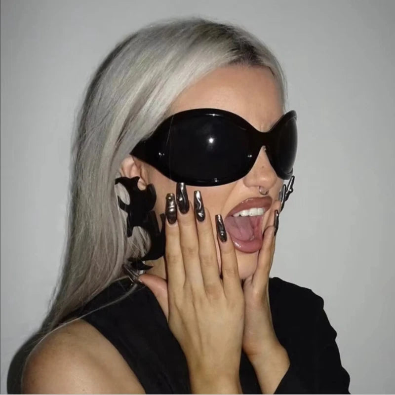 Cycling Fashion Y2K Punk Sunglasses Goggle New Women Men Oval Sports Sun Glasses Female Oversized Colorful Lens Eyewear UV400
