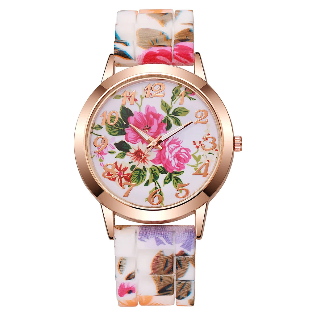 2/3/4/5PCS Fashion Flowers Printed Women Watches Casual Silicone Band Female Quartz Watch Relogio Feminino（Without Box）
