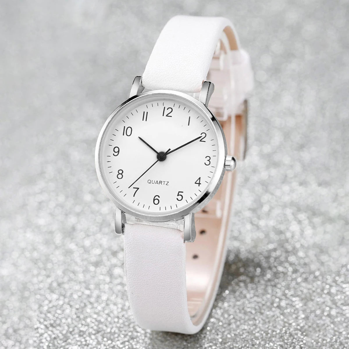 5/6PCS Fashion Women's Quartz Watch Leather Band Analog Quartz Watches with Diamond Jewelry (Without Box)