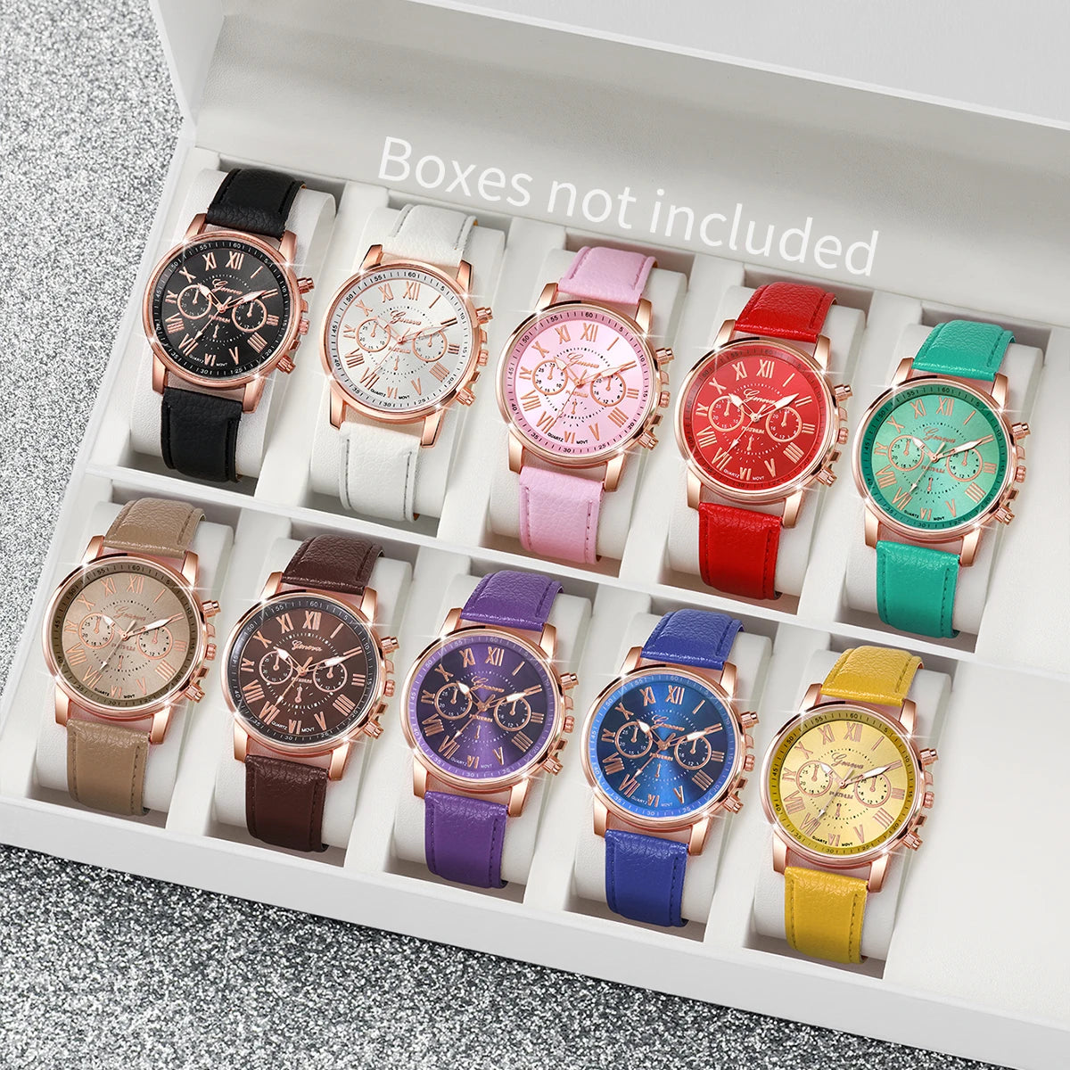 10PCS Women Watches Set Fashion Roma Dial Ladies Quartz Watch Casual Leather Band Wristwatches Relogio Feminino Reloj Mujer