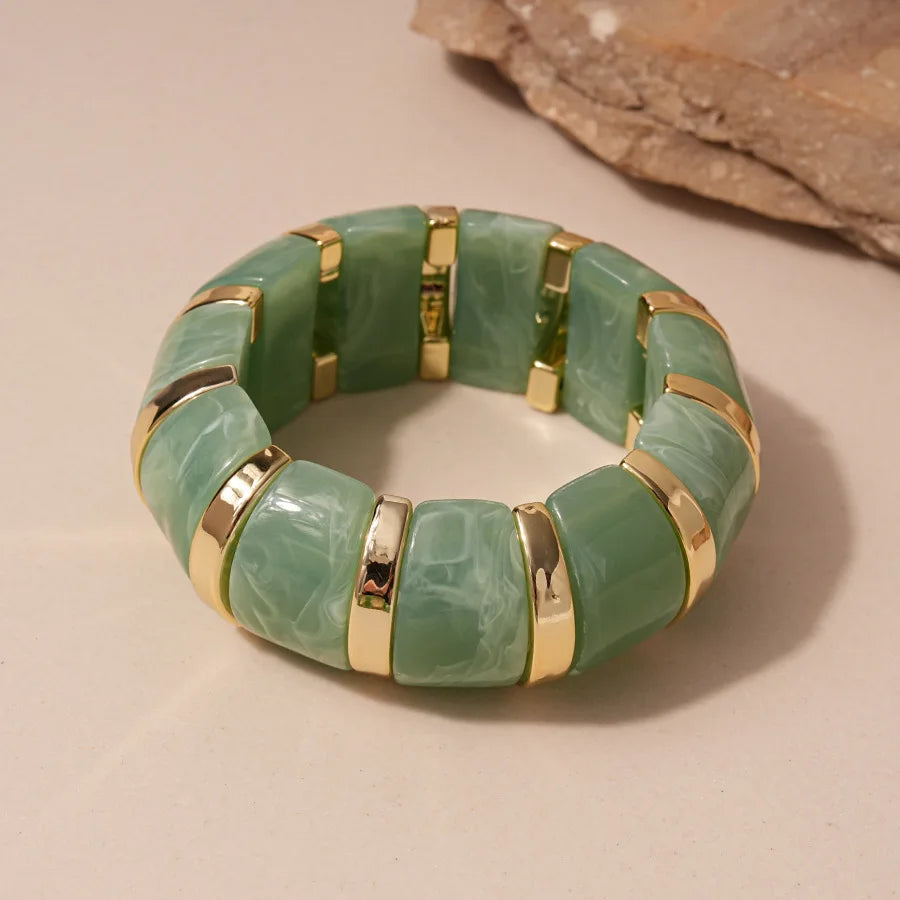 Green Irregular Square Round Wide Bracelets Vintage Resin Acrylic Smudging Bangles Bracelets for Women Girl Jewelry Gifts