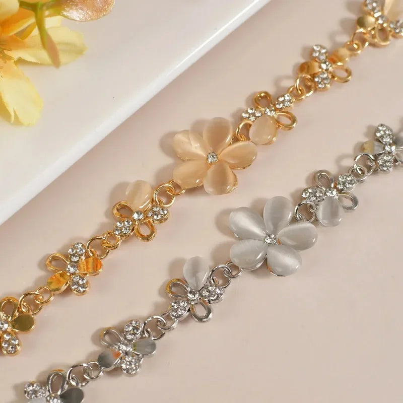 Fashion Flower Bracelet Crystals Chain for Woman Stainless Steel Bracelet for Women Jewelry