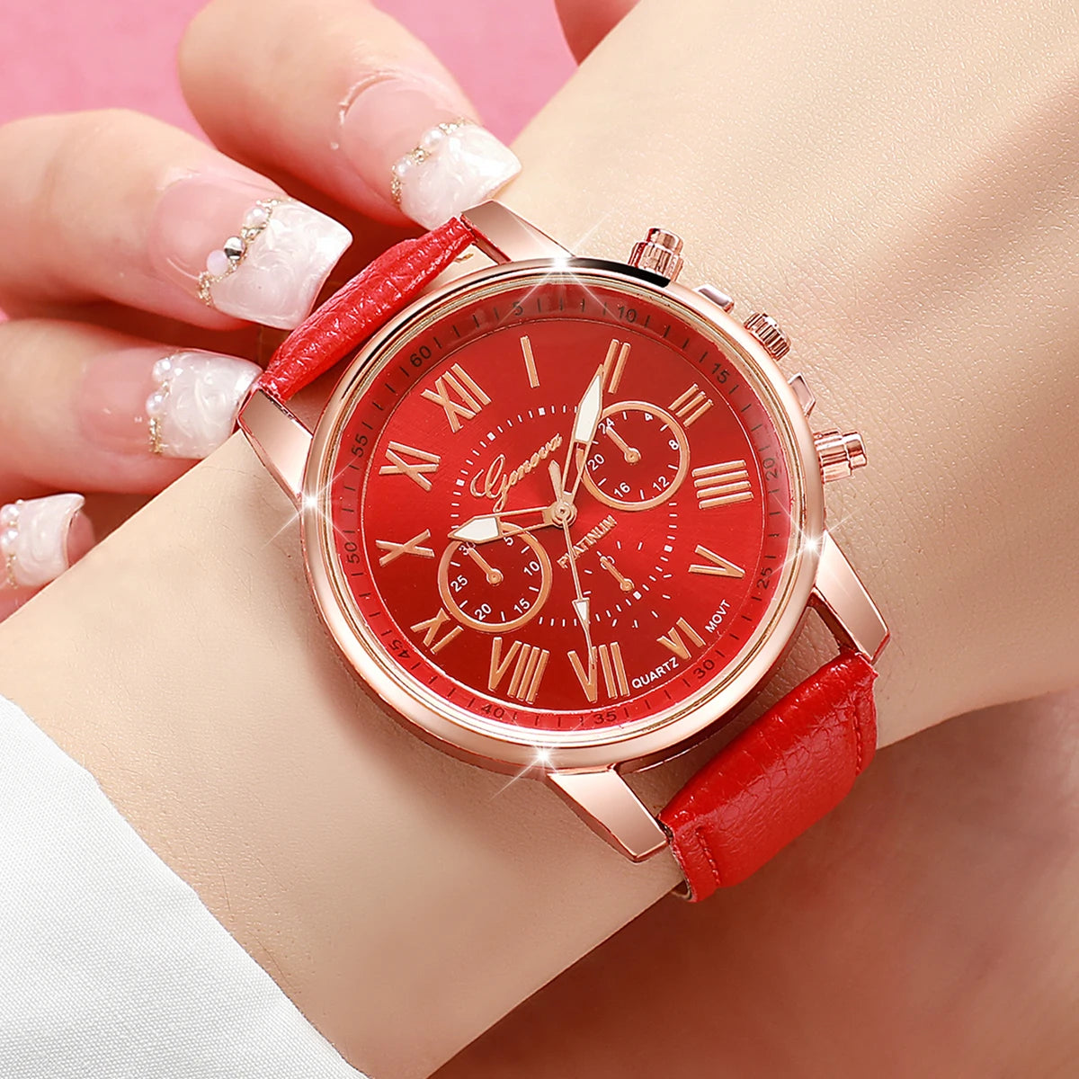 10PCS Women Watches Set Fashion Roma Dial Ladies Quartz Watch Casual Leather Band Wristwatches Relogio Feminino Reloj Mujer