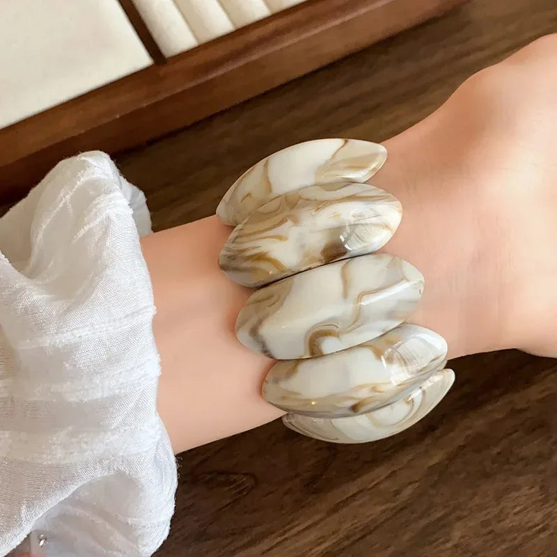 Vintage Smudging Bangle Geometric Wide Chunky Bracelets for Women Personality Acrylic Bracelet Hand Jewelry