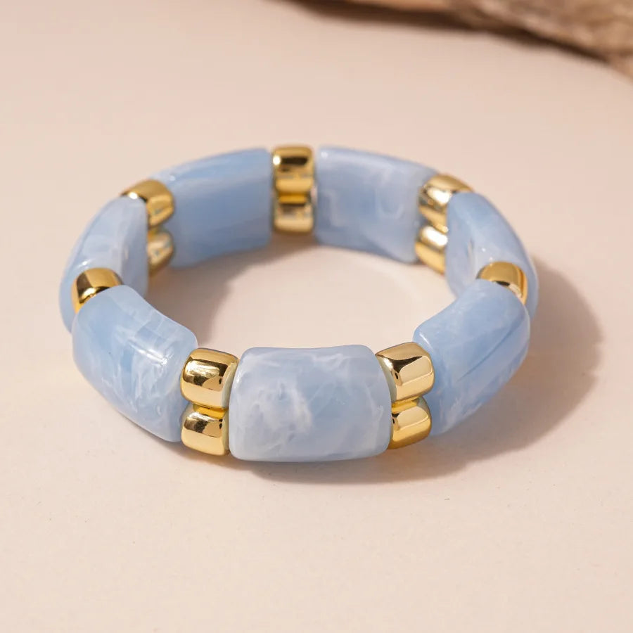 Blue Color Acrylic Resin Smudging Bangle Exaggerated Bamboo Beads Stretchy Bracelet Retro Hand Jewelry Couple Bangles Gifts