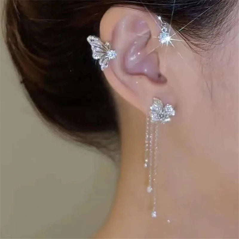 Gold Color Ear Bone Clip For Women Sweet Exquisite Sparkling Crystal Star Ear Cuff Clip Earring Wedding Jewelry Accessories Gift