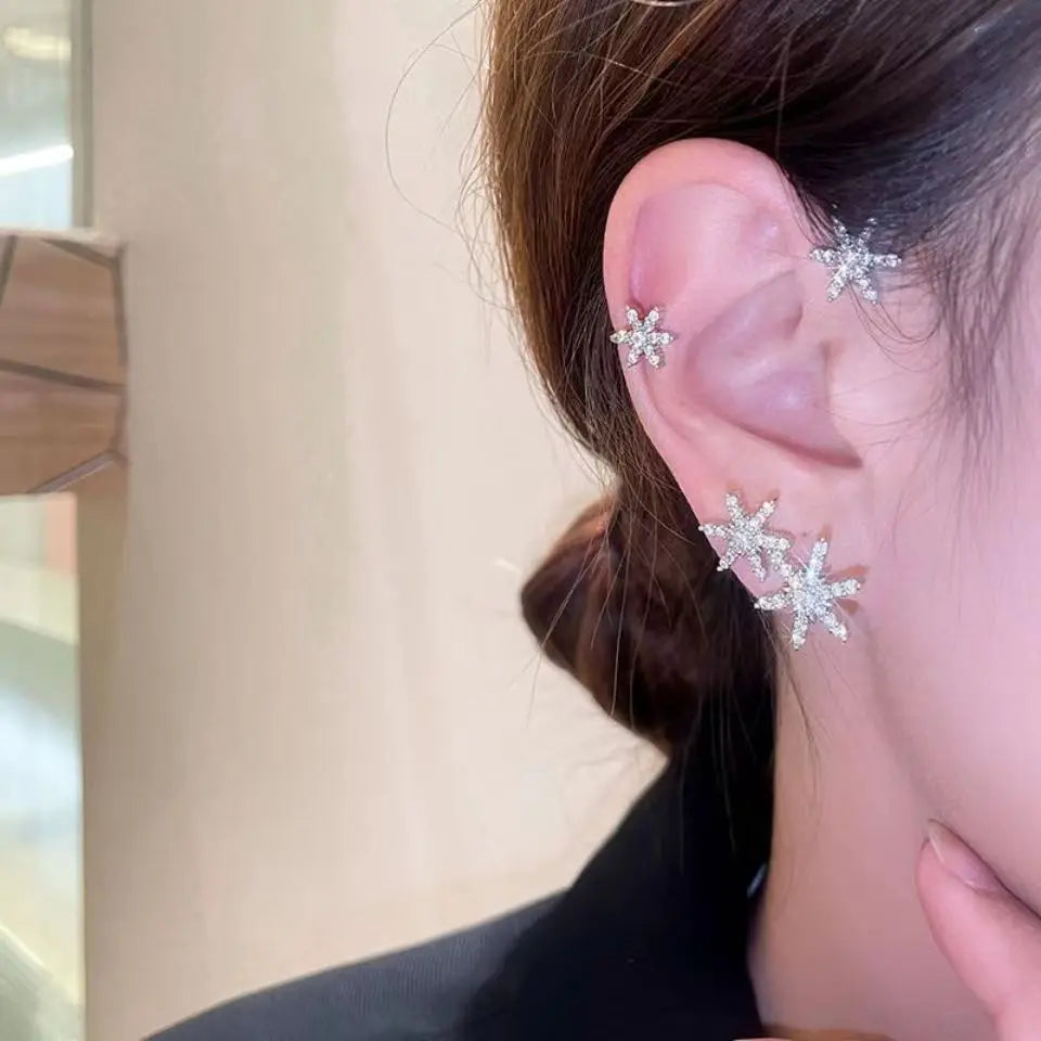 Gold Color Ear Bone Clip For Women Sweet Exquisite Sparkling Crystal Star Ear Cuff Clip Earring Wedding Jewelry Accessories Gift