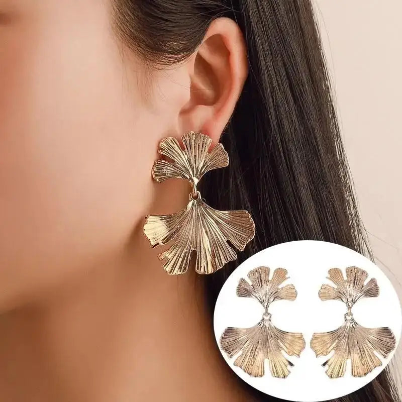 Stainless Steel Pleated Geometric Earrings For Women Jewelry Trending Vintage Women's Smooth Gold Color Stud Earrings