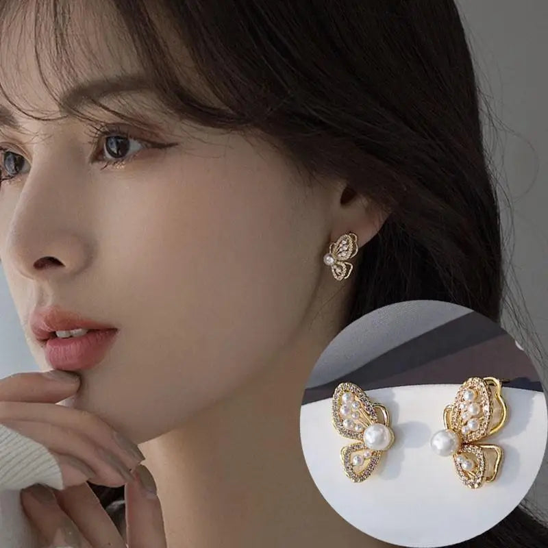 Silver Needle Vintage Green Crystal Butterfly Drop Earrings For Women Jewelry 2025 Trending Luxury Zircon Women's Earrings