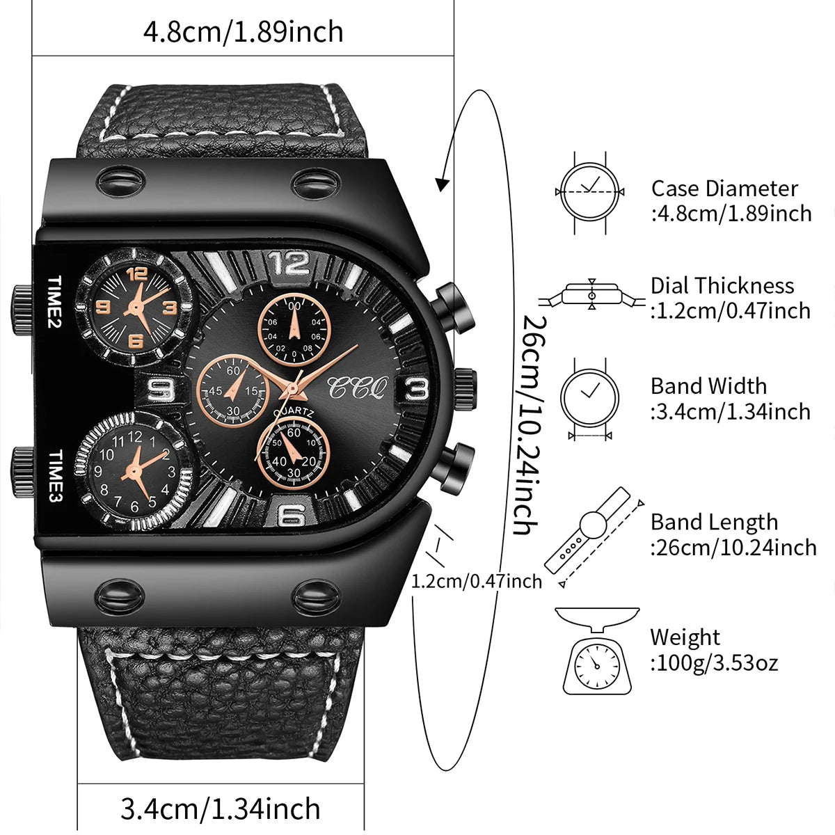 Fashion Big Dial Men's Quartz Watch Casual Leather Band Male Sports Watches