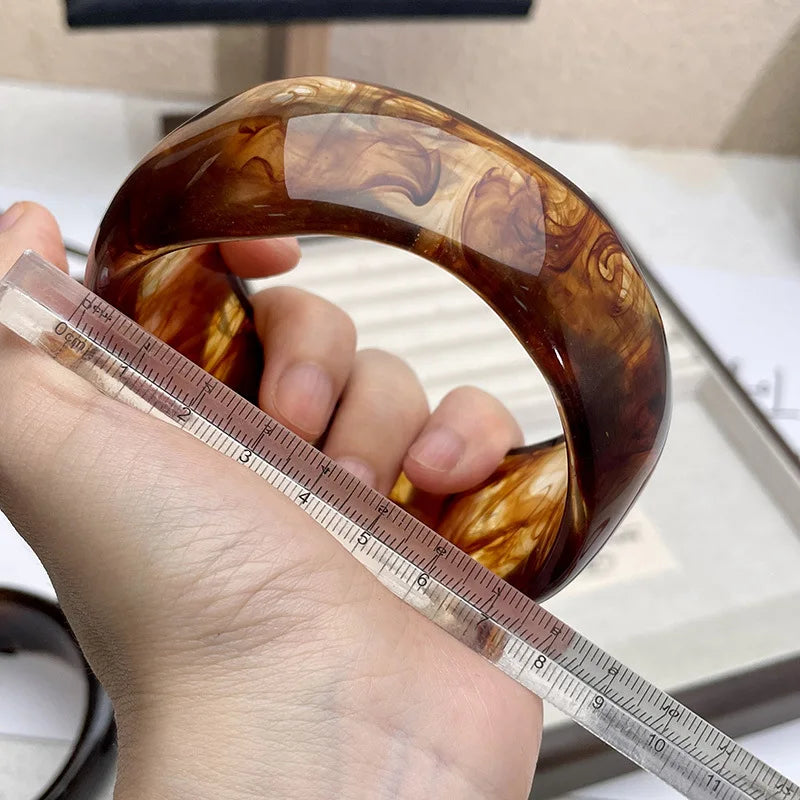 Vintage Bohemian Geometric Wide Resin Bracelet Brown Large Irregular Chunky Bangle Jewelry Gifts for Women Girls