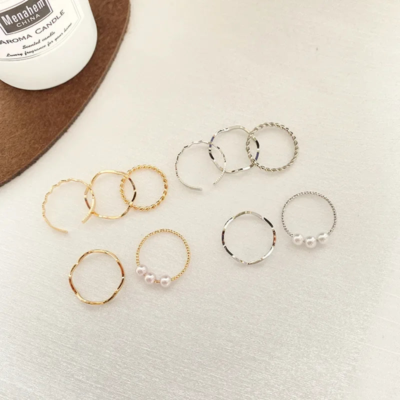 5Pcs/set Gold Color Heart Rings Set For Women Vintage Geometric Cross Pearl Butterfly Finger Rings Female Trendy Jewelry Gift