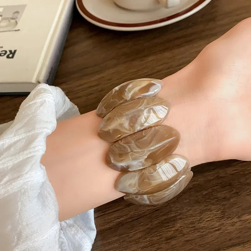 Vintage Smudging Bangle Geometric Wide Chunky Bracelets for Women Personality Acrylic Bracelet Hand Jewelry