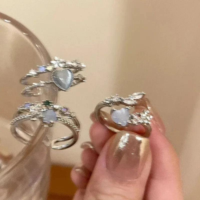 Fashion Jewelry Crystal Rings Heart Adjustable Ring Irregular Geometry Punk Vintage Rings Set for Women