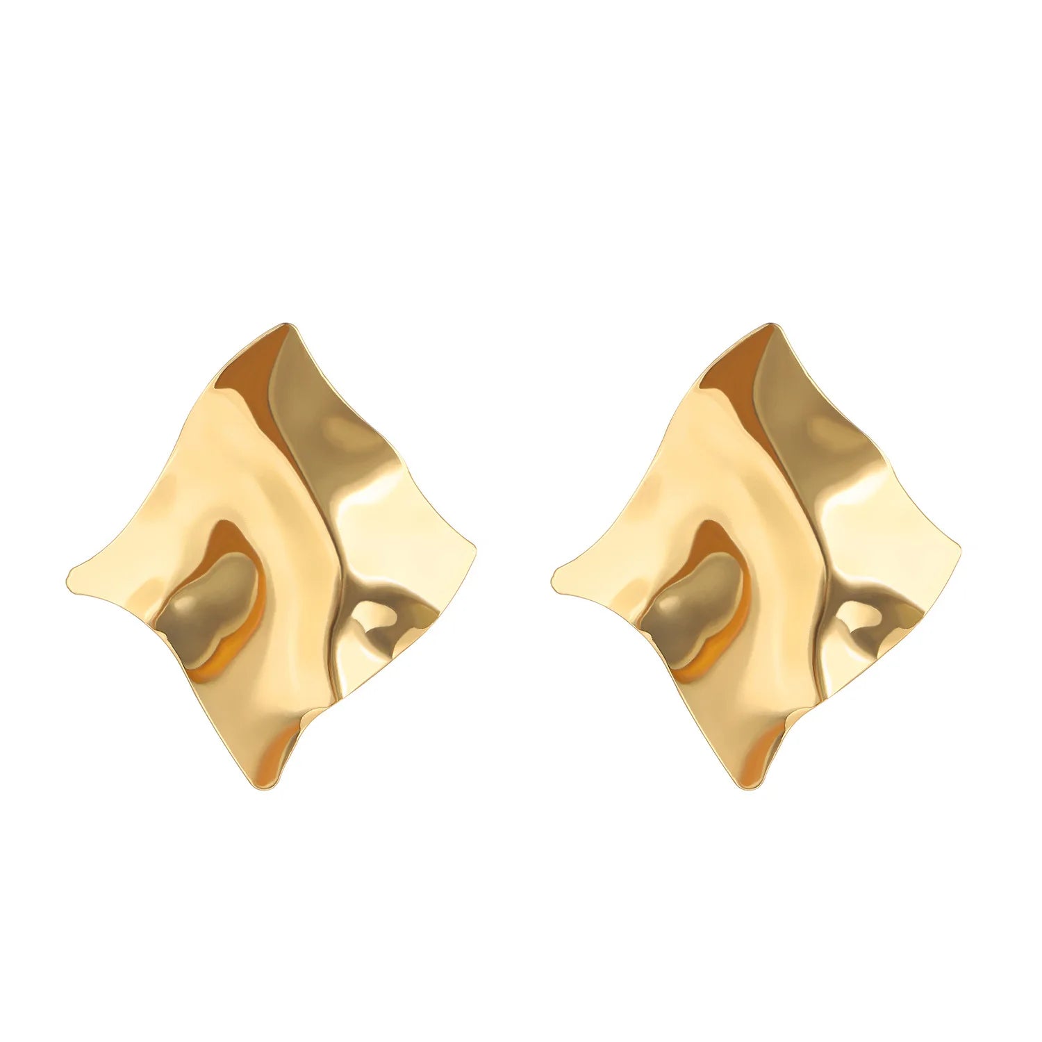 Stainless Steel Pleated Geometric Earrings For Women Jewelry Trending Vintage Women's Smooth Gold Color Stud Earrings