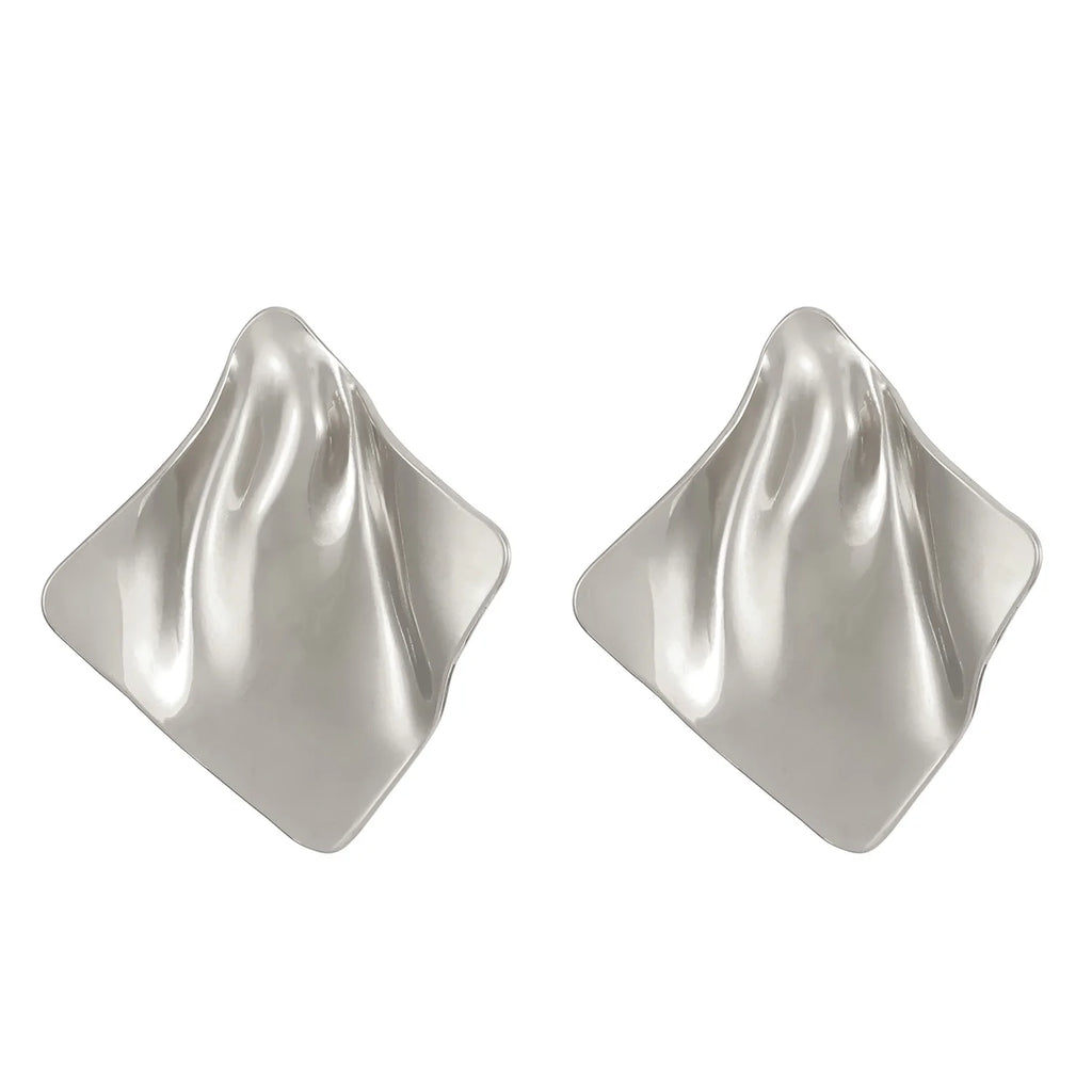 Stainless Steel Pleated Geometric Earrings For Women Jewelry Trending Vintage Women's Smooth Gold Color Stud Earrings