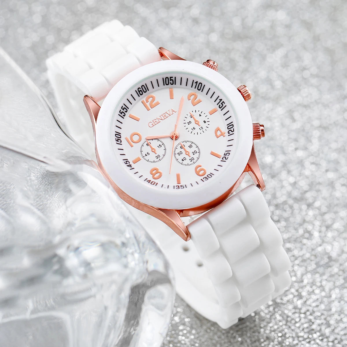 3/6PCS Women's Watches Casual Silicone Band Analog Quartz Watch Heart Pearls Jewelry Set(Without Box)