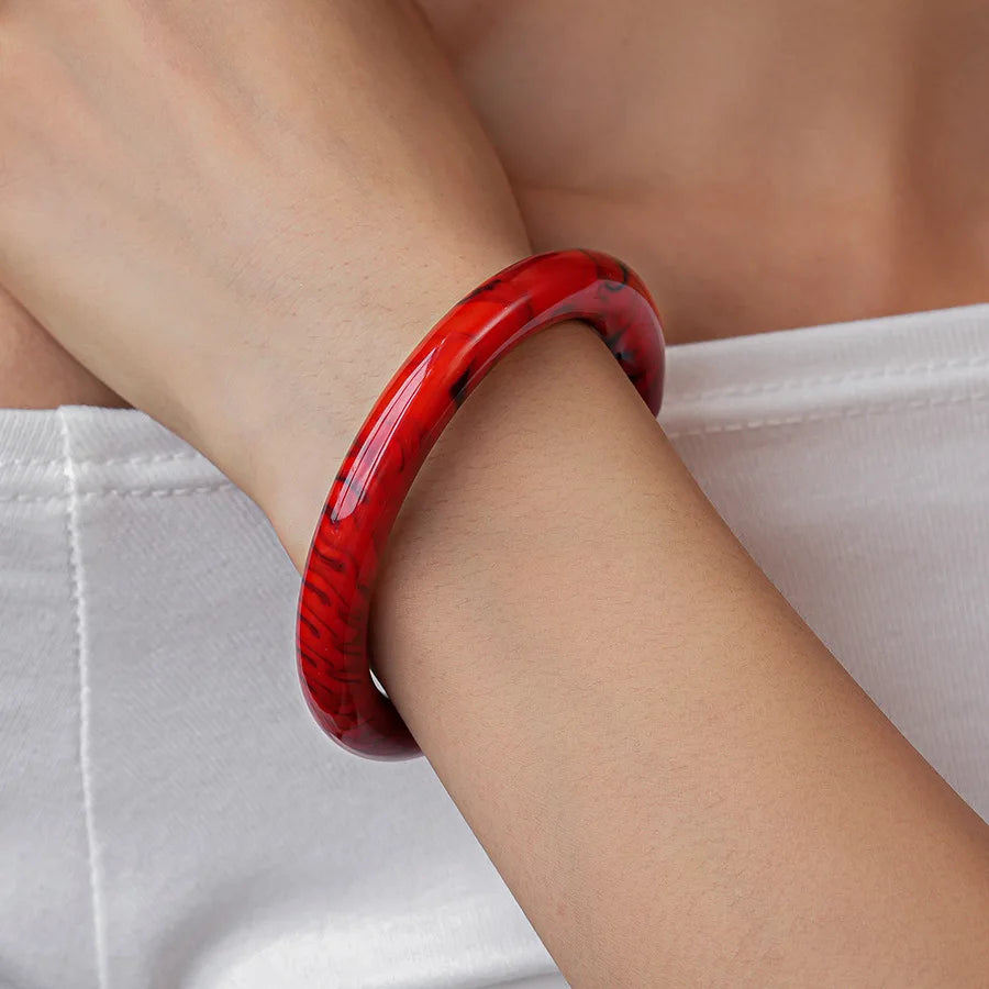 Red Resin Acrylic Elastic Bracelets Personality Geometric Fashion Irregular Wide Stacking Bracelets Hand Jewelry for Women