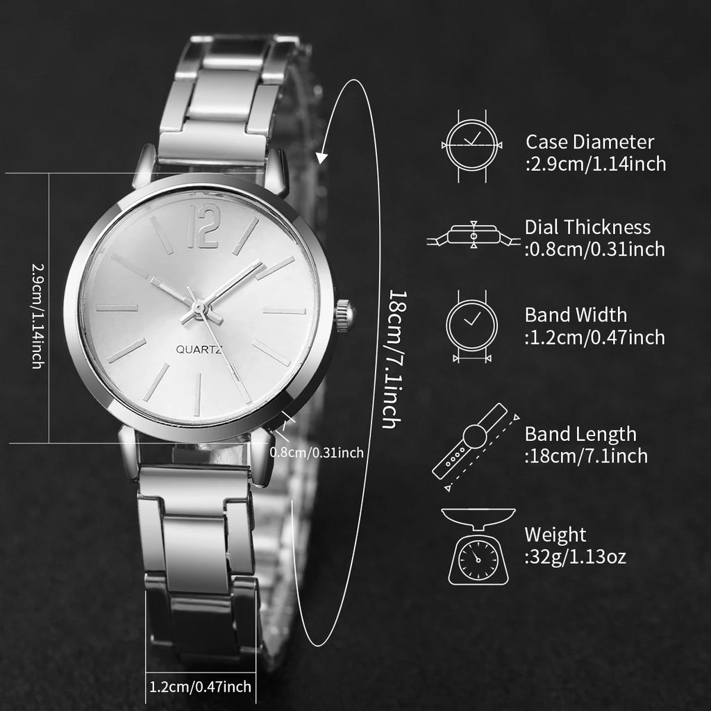 6PCS/Set Women's Watch Fashion Steel Band Quartz Watches Diamond Bracelets Set（Without Box）