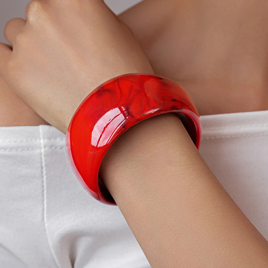 Red Resin Acrylic Elastic Bracelets Personality Geometric Fashion Irregular Wide Stacking Bracelets Hand Jewelry for Women