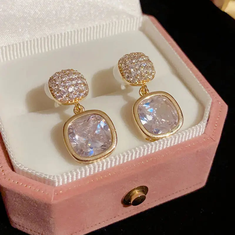 Silver Needle Fashion Square Zircon Drop Earrings For Women Jewelry 2025 Trending New Luxury Women's Crystal Earrings