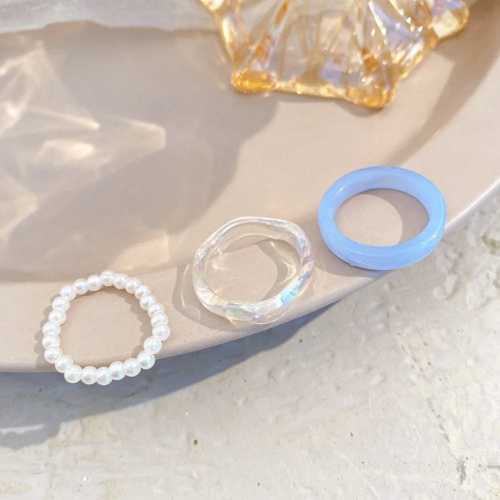 Circle Minimalist Accessories Beads Korean Style Resin Ring Women Pearl Ring Set Popular Accessories Party Favors
