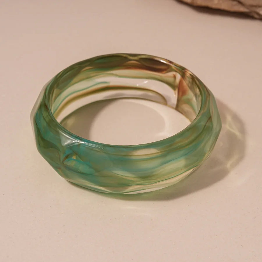 Green Irregular Square Round Wide Bracelets Vintage Resin Acrylic Smudging Bangles Bracelets for Women Girl Jewelry Gifts
