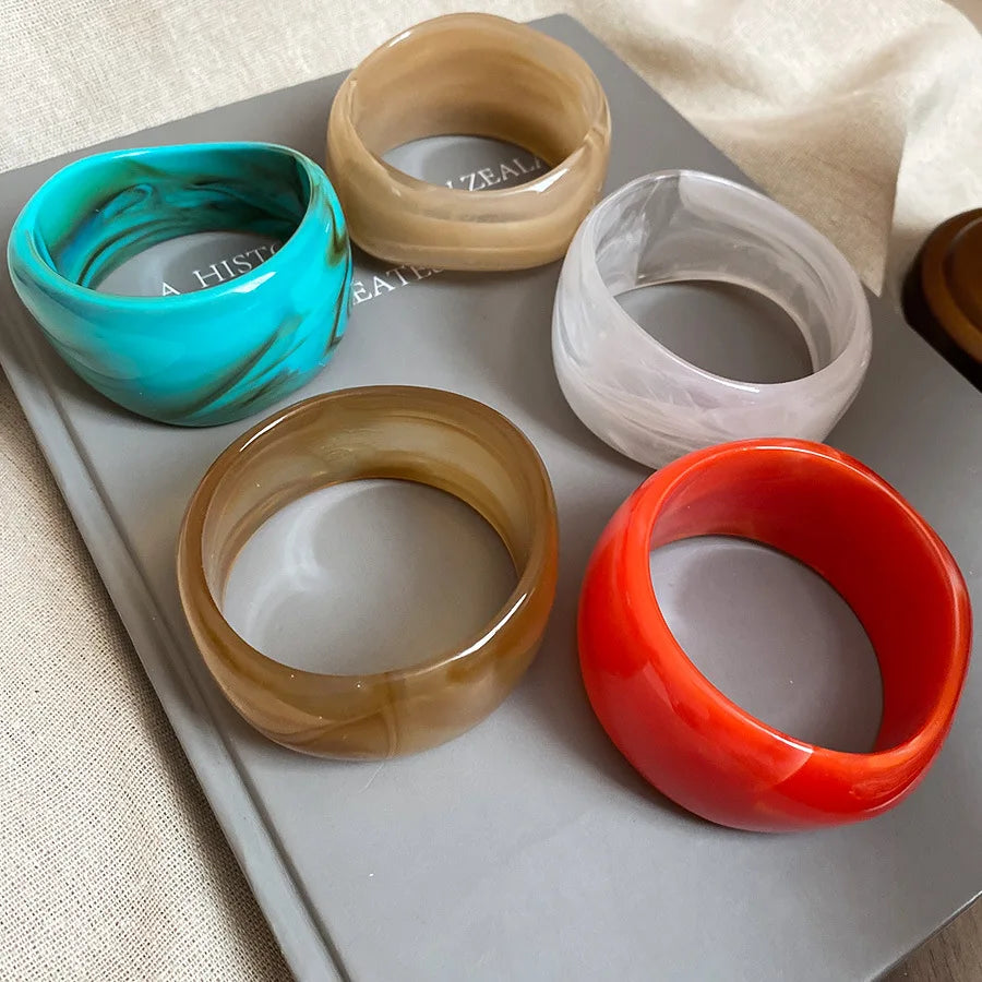 Acrylic Smudge Bangles Exaggerated Irregular Wide Round Bracelets for Women Personality Hand Ring Jewelry Party