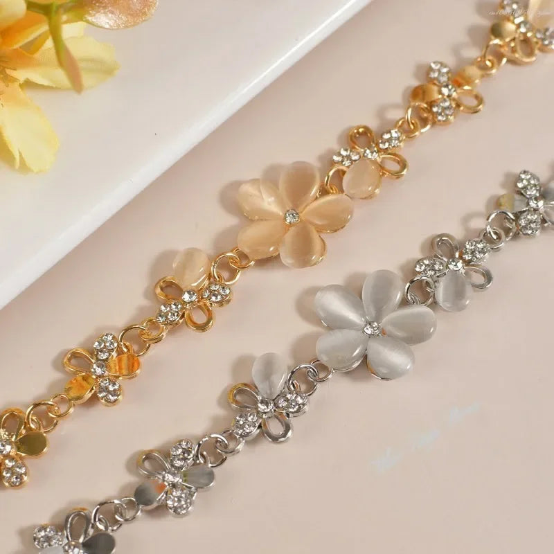 Fashion Flower Bracelet Crystals Chain for Woman Stainless Steel Bracelet for Women Jewelry