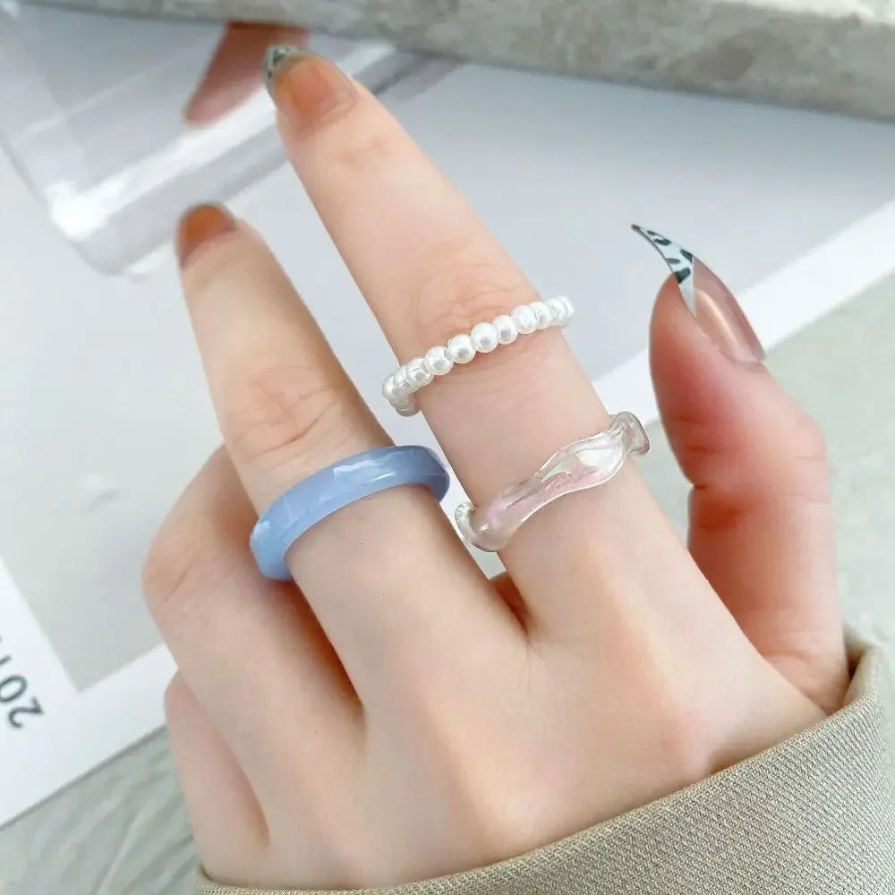 Circle Minimalist Accessories Beads Korean Style Resin Ring Women Pearl Ring Set Popular Accessories Party Favors