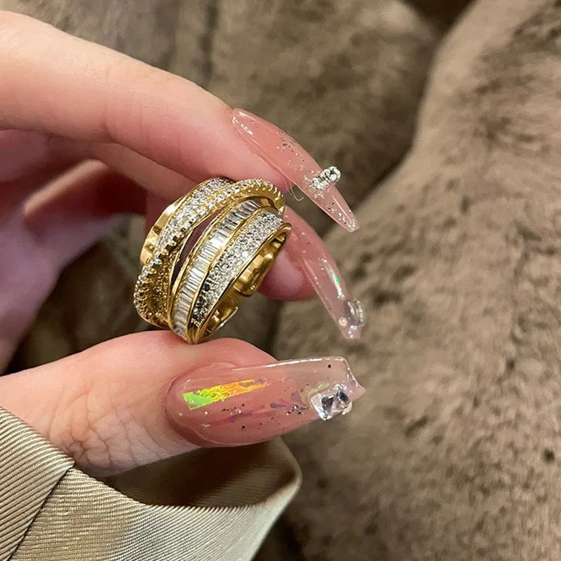 Irregular Pleated Ring for Women Open Adjustable Rings Wide Trendy Finger Rings Y2K Accessories Fashion Jewelry