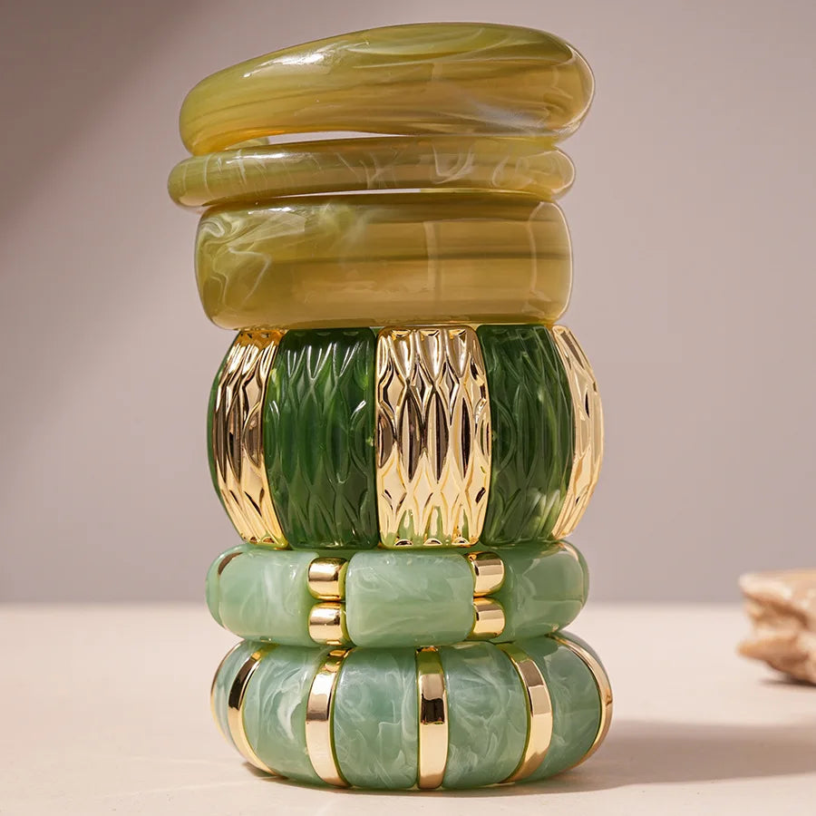 Fashionable Green Resin Acrylic Smudging Bangle for Women Exaggerated Irregular Geometric Wide Chunky Bracelets Bangles Jewelry