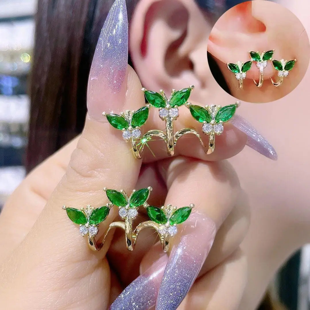 Silver Needle Vintage Green Crystal Butterfly Drop Earrings For Women Jewelry 2025 Trending Luxury Zircon Women's Earrings