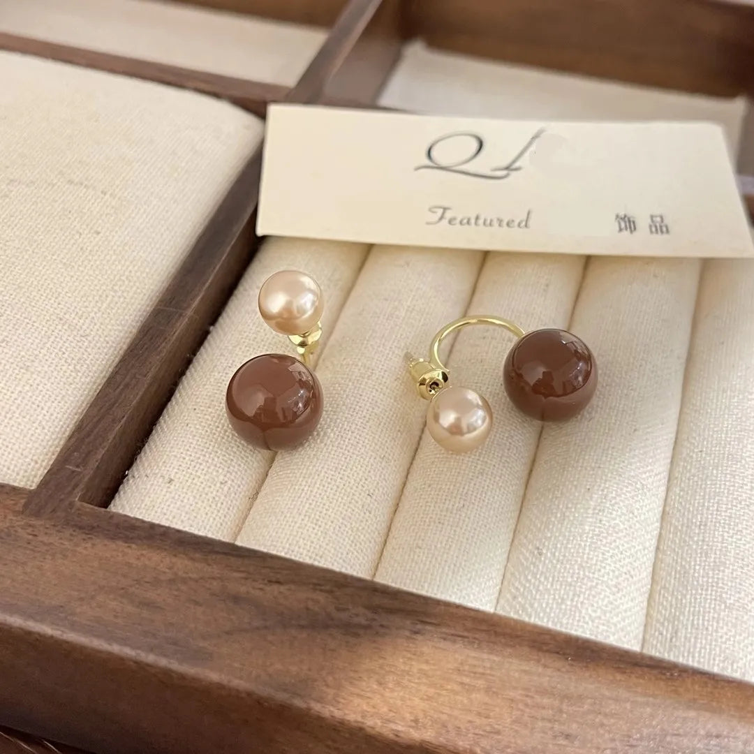925 Silver Needle Vintage Brown Pearl Earrings For Women Jewelry 2025 Trending New Luxury Women's Red Ball Earrings gifts
