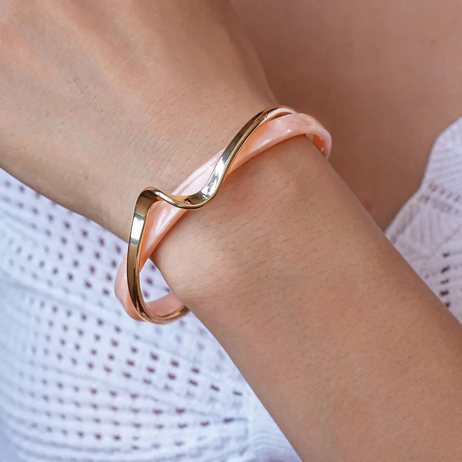 Pink Acrylic Resin Smudging Bangles for Women Girls Smooth Irregular Geometric Square Elastic Bracelets Wristband Jewelry