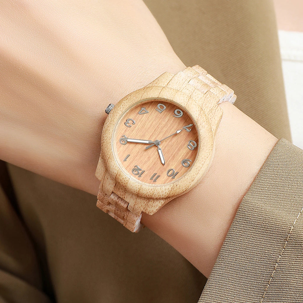 Fashion Women Watches Casual Wooden Pattern Plastic Band Quartz Watch Relogios Feminino（Without Box）