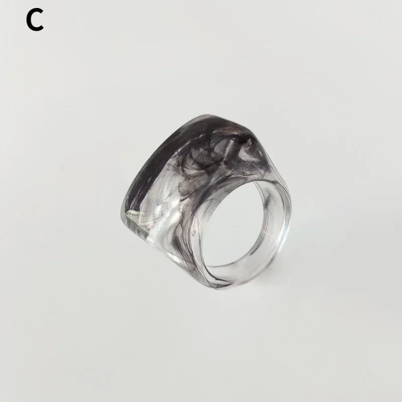 Fashion Creative Resin Acrylic Ring Vintage Simple Geometric Square Finger Rings for Women Jewelry
