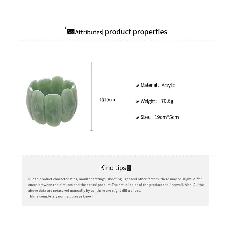 Retro Acrylic Smudging Bangles Bracelets Minimalist Geometric Rectangle Wide Chunky Elastic Bracelets for Women Hand Jewelry