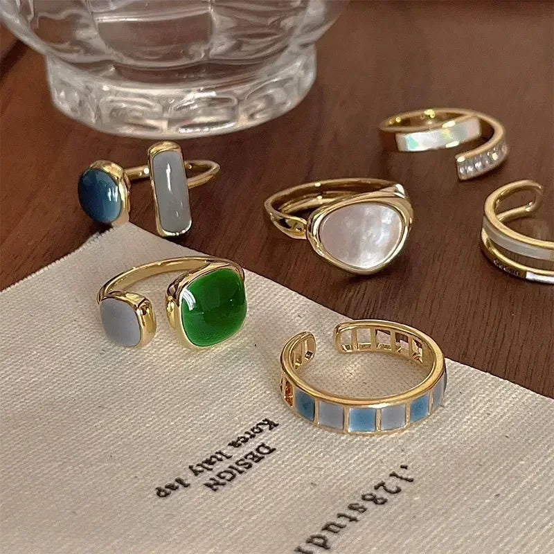 Colorful Drip Glaze Open Ring for Women New Fashion Retro Geometric Gold Color Metal Rings Exquisite Jewelry Gifts for Girl