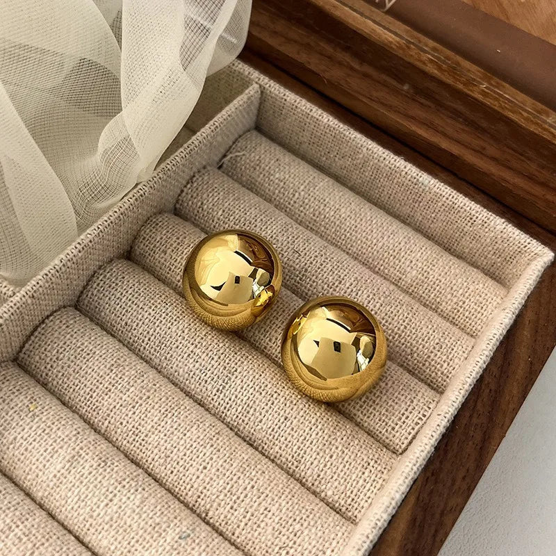 European Style Fashion Geometric Half Metal Big Ball Round Stud Earrings for Women Girls Party Accessories