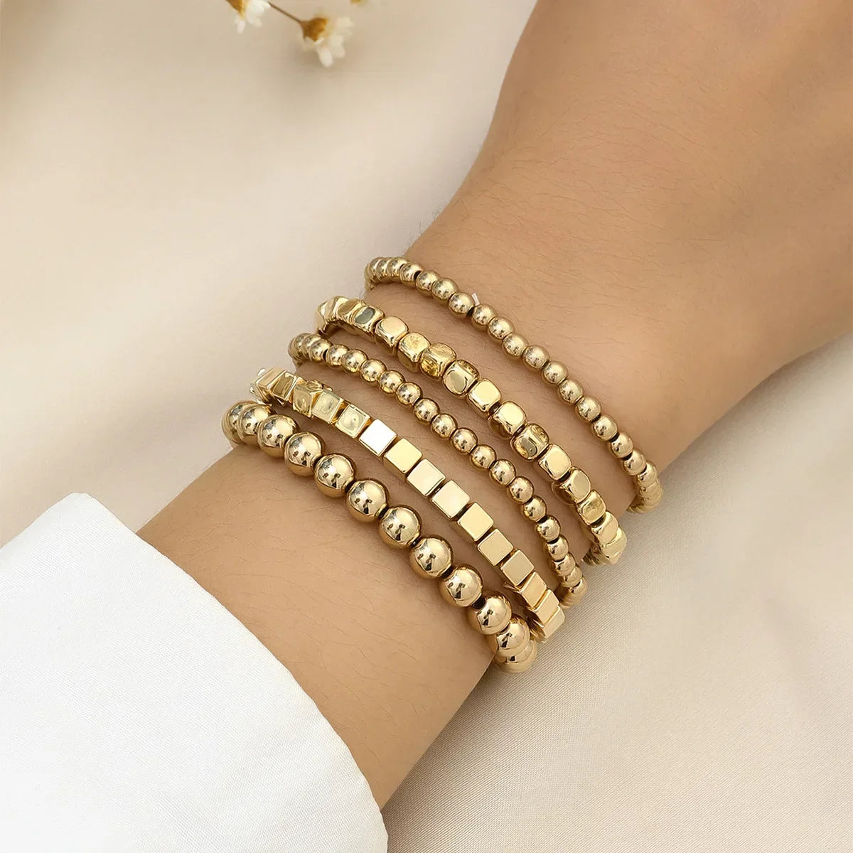 Stainless Steel Bracelets Vintage Handmade Ball Beaded Bracelets for Women Punk Gold Color Bangles Party Fashion Jewelry