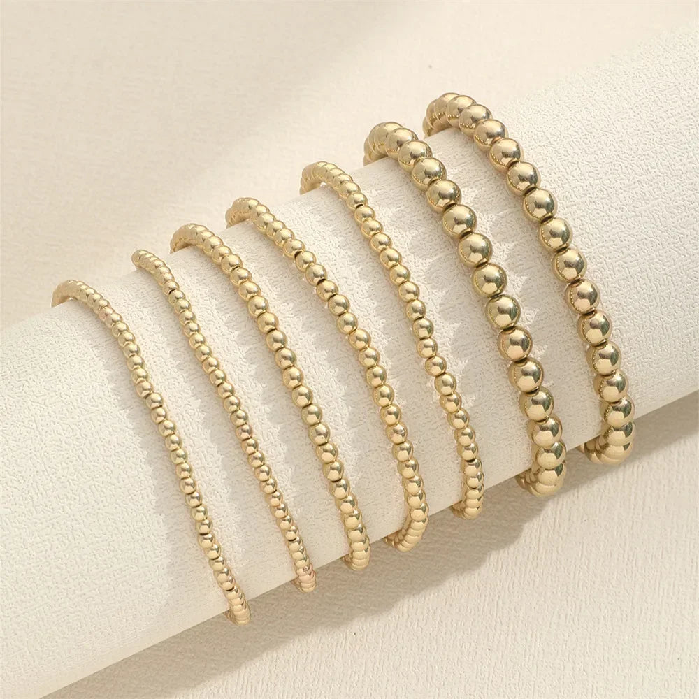 Stainless Steel Bracelets Vintage Handmade Ball Beaded Bracelets for Women Punk Gold Color Bangles Party Fashion Jewelry