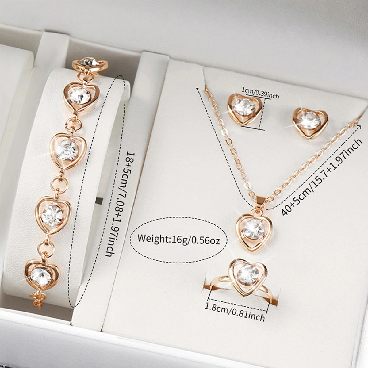 6PCS/Set Fashion Rhinestone Women's Watch Leather Band Analog Quartz Watches Rhinestone Heart Jewelry Set（Without Box）